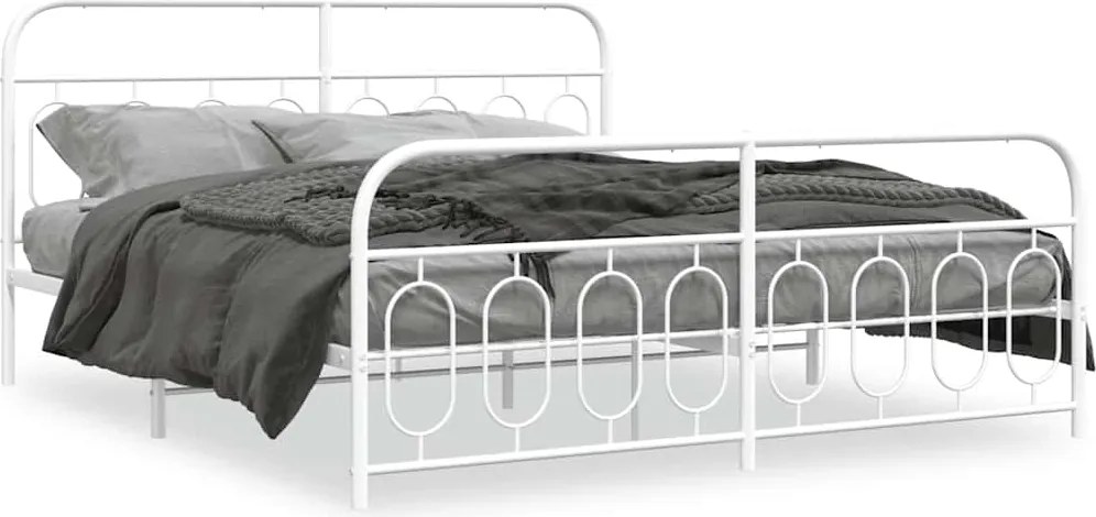 vidaXL Cadru de pat metalic cu tăblie de cap/picioare, alb, 183x213 cm