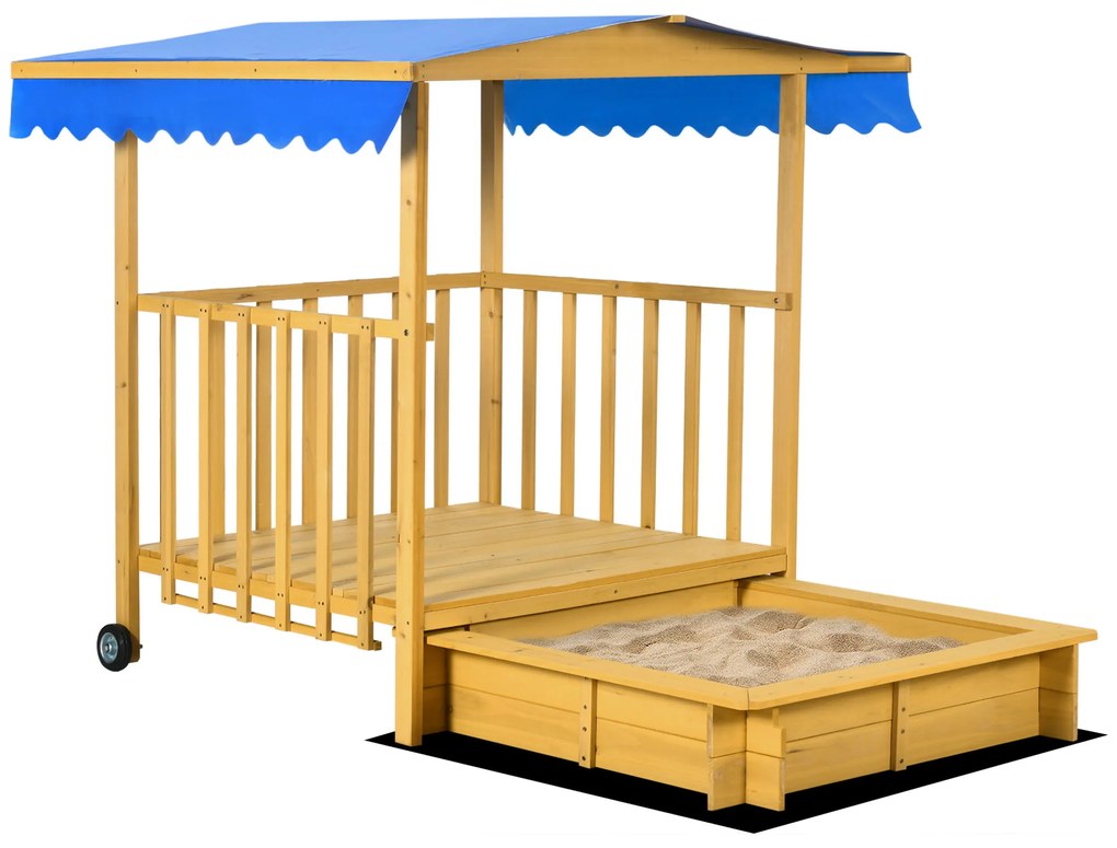 Outsunny Nisipar Nisipar cu Casa de Joaca Nisipar cu Acoperis, 133 x 129 x 137, 5 cm, Lemn + Albastru | Aosom Romania