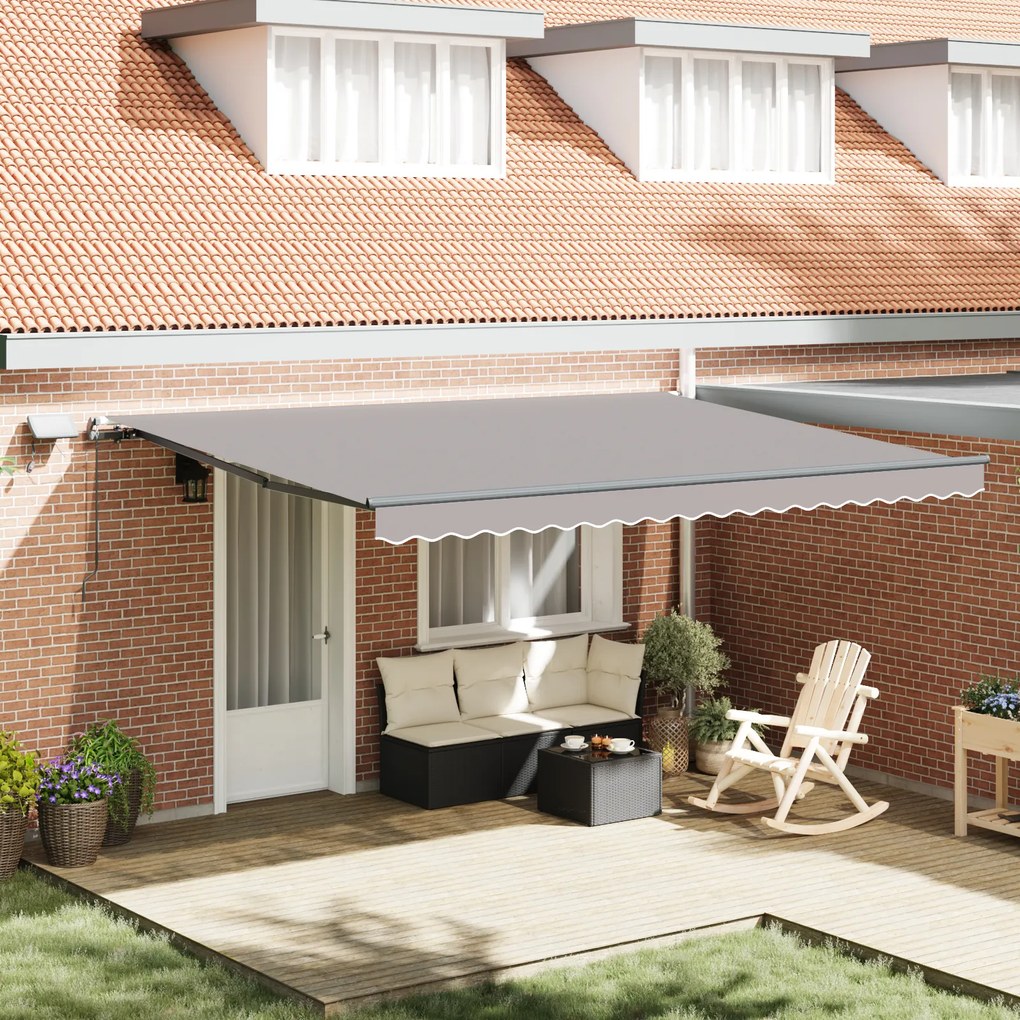 Marchiză Retractabilă Manuală cu Lumină LED Gri Deschis 450x300 cm