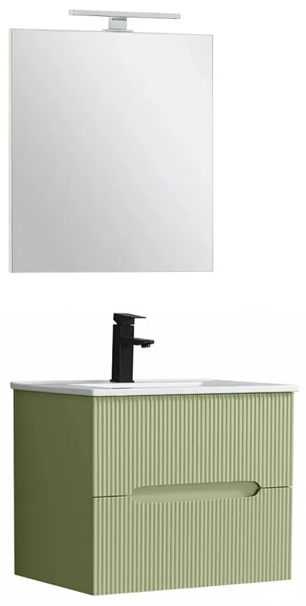 Trent mobilier de baie 60 cm ceramică chiuvetă (2 sertare) cu oglindă 60x80 cm verde deschis