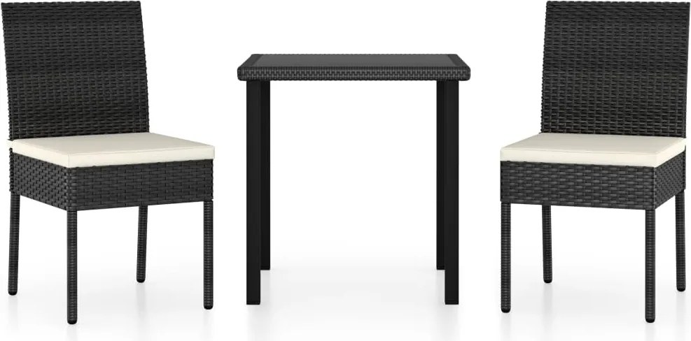 vidaXL Set de masă și scaune de exterior, 3 piese, negru, poliratan