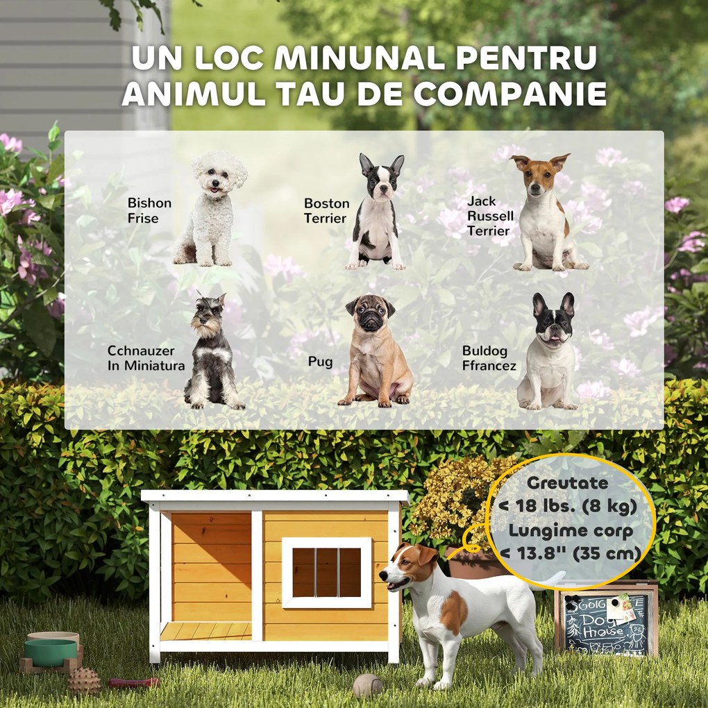 PawHut Cușcă pentru Câini de Exterior din Lemn cu Verandă Acoperită și Acoperiș Înclinat, 85.5x62x60 cm, Multicolor | Aosom Romania