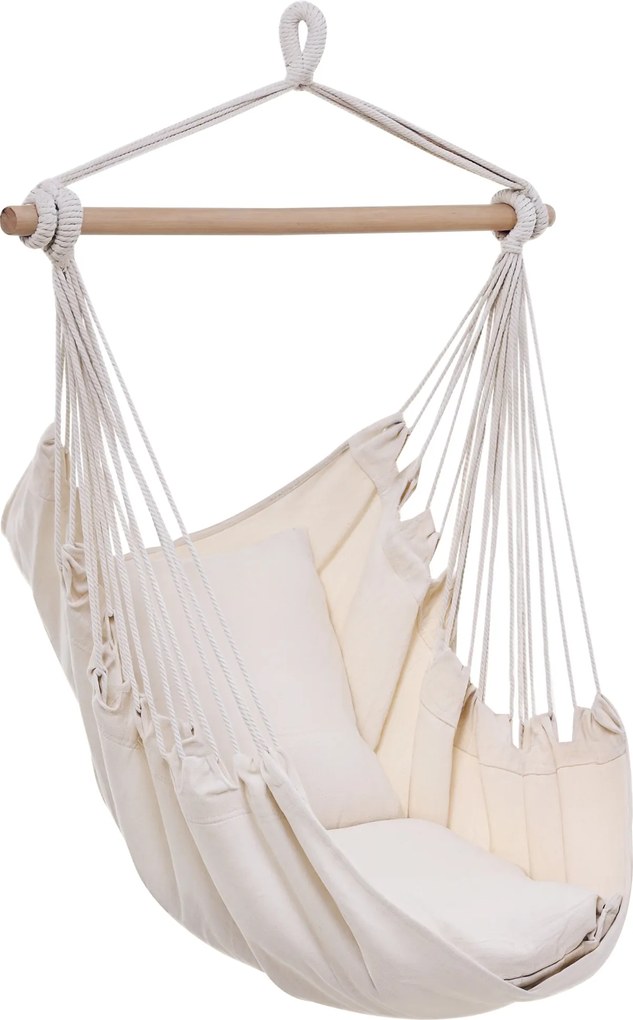 Outsunny Fotoliu suspendat exterior scaun-hamac cu 2 perne, interior și exterior, din țesătură bumbac amestec, crem | Aosom Romania