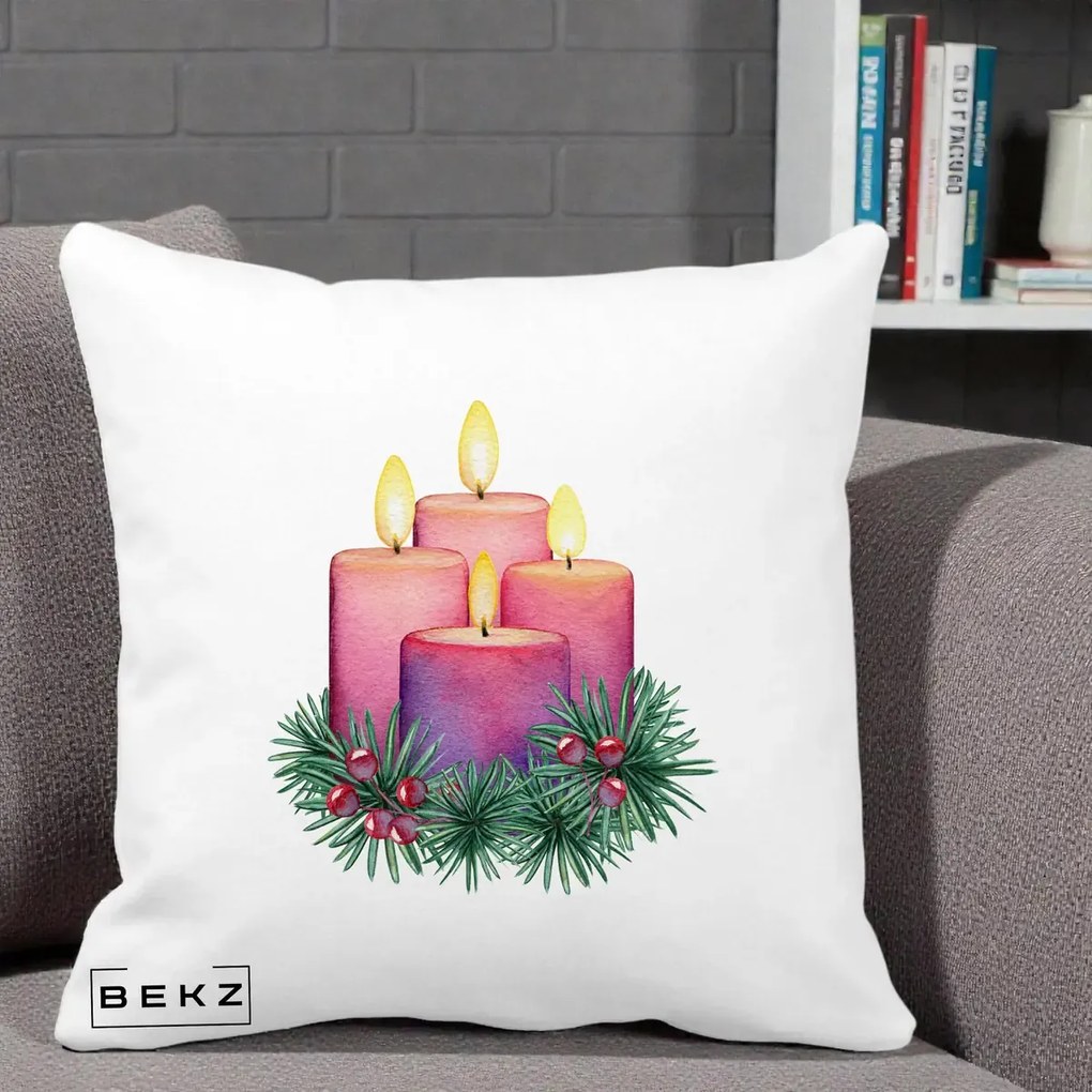Perna Decorativa Lumanari Advent Roz-Violet, 40x40 cm, Alba Mata, Husa Detasabila, Perna Inclusa, BEKZ®