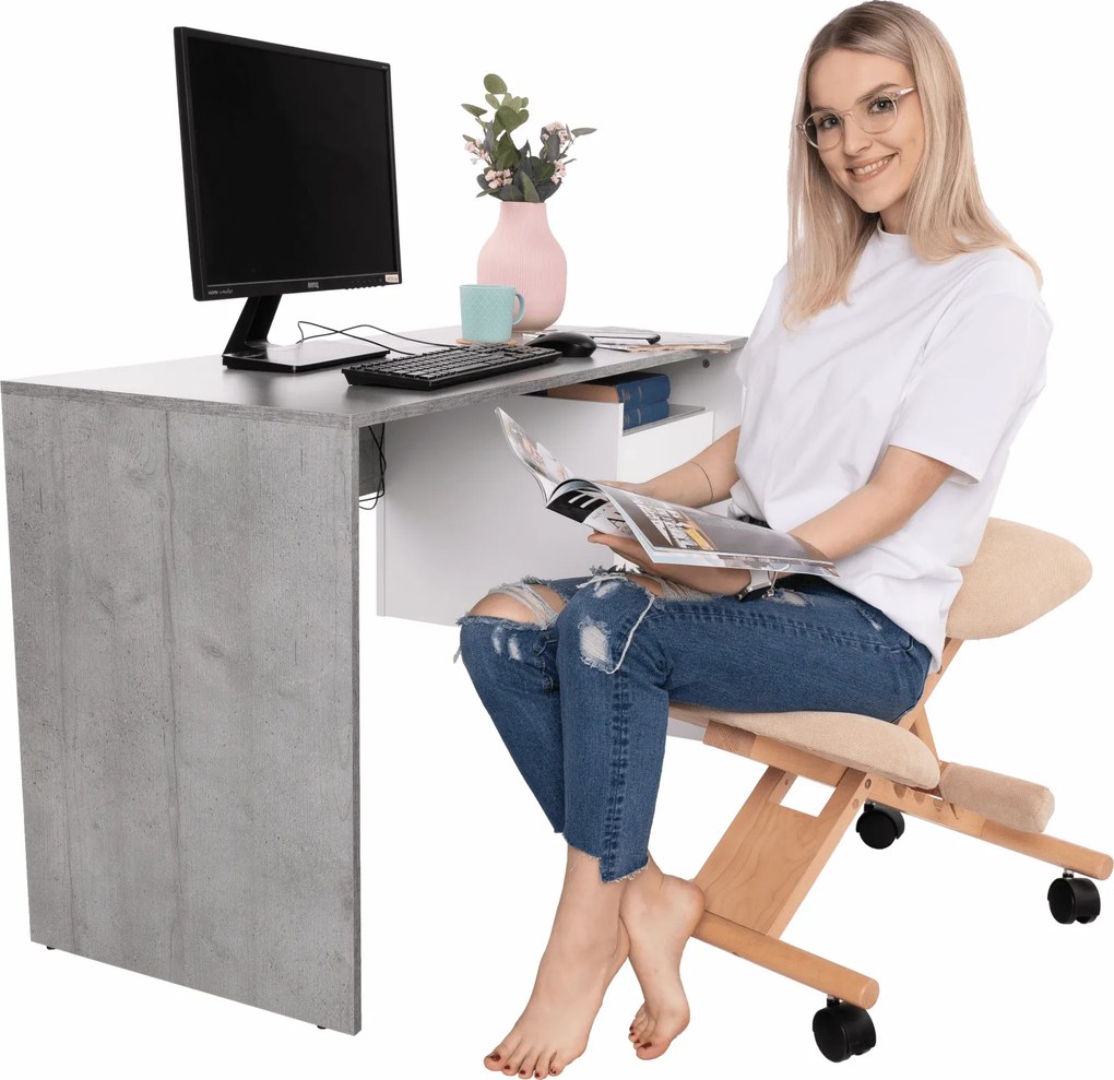 Scaun tip kneeling ergonomic, crem / fag, GROCO
