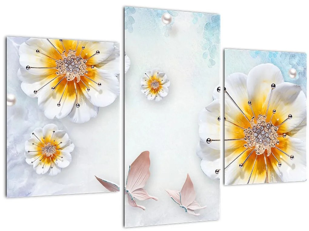 Tablou - Copoziția flori și fluturi (90x60 cm)