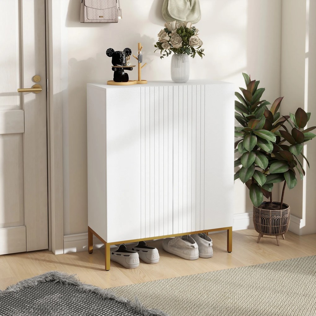 HOMCOM Dulap Îngust pentru Pantofi, Dulap Subțire pentru Depozitarea Pantofilor cu Rafturi Reglabile, 95x72x31.5 cm, Alb | Aosom Romania
