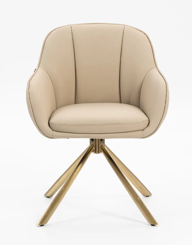 HR2055 BAZĂ STEA Scaun Crem din Piele Ecologica cu Bază Aurie