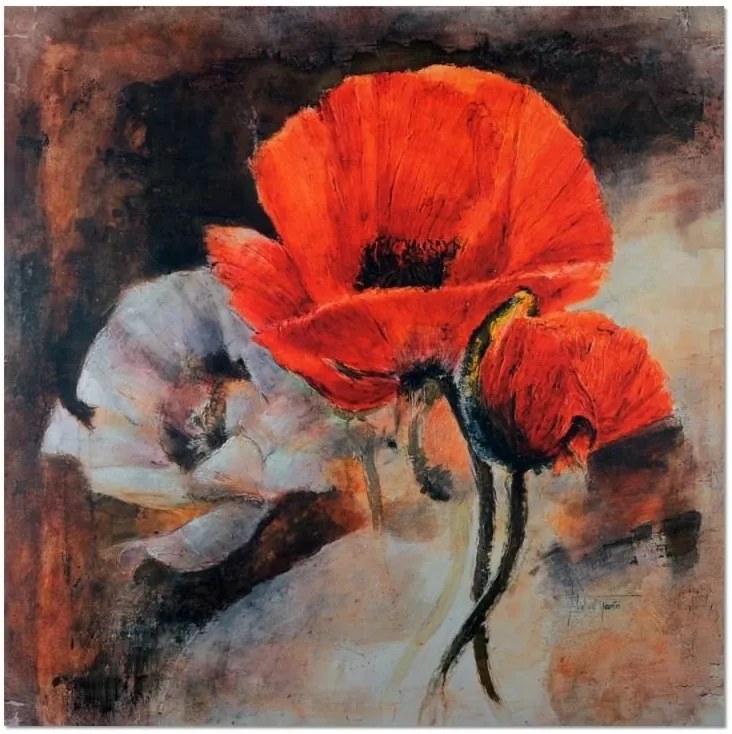 CARO Tablou pe pânză - Poppies - Still Life 100x100 cm