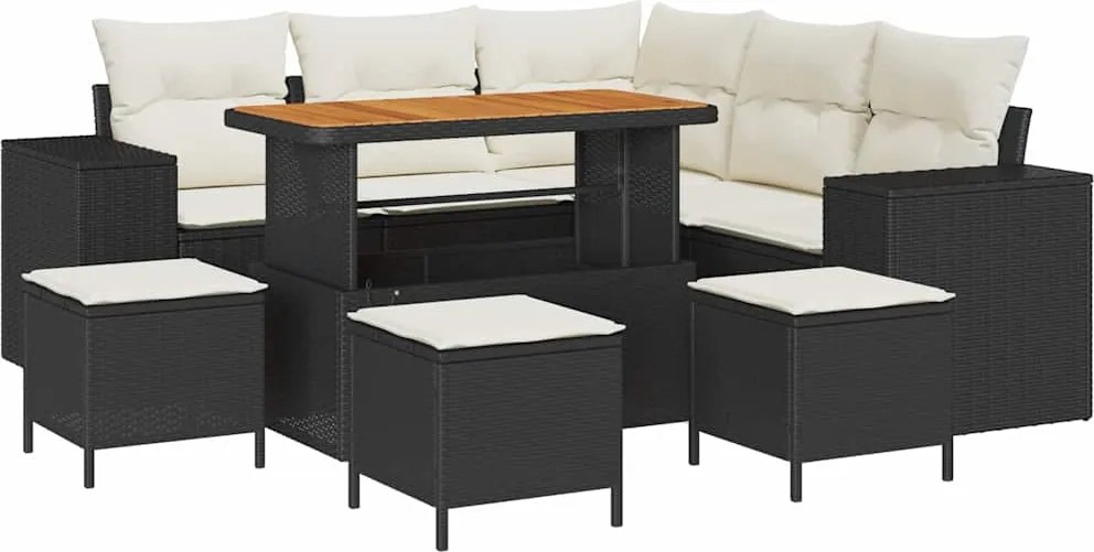 vidaXL Set de canapele pentru grădină cu pernă 9 pcs Negru și Crem