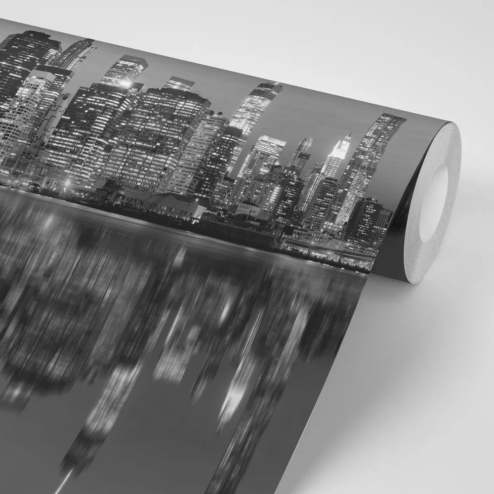 Fototapet reflexie alb-negru a Manhattanului în apă