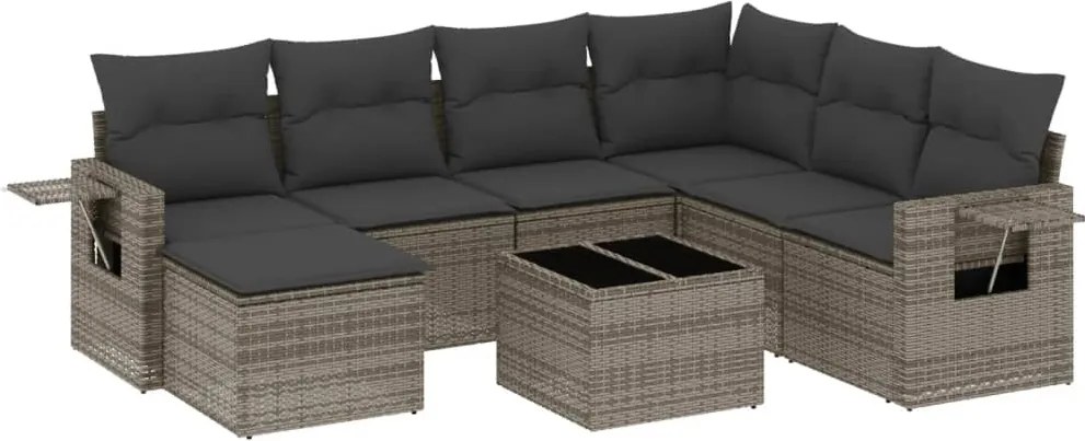 vidaXL Set canapele de grădină cu perne, 8 piese, gri, poliratan