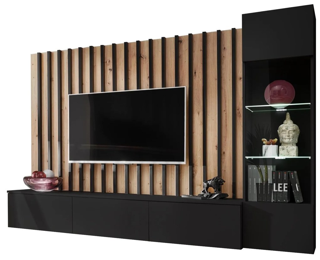 Mobilier living Vertic (stejar artisan + negru (cu iluminat LED). 1097588