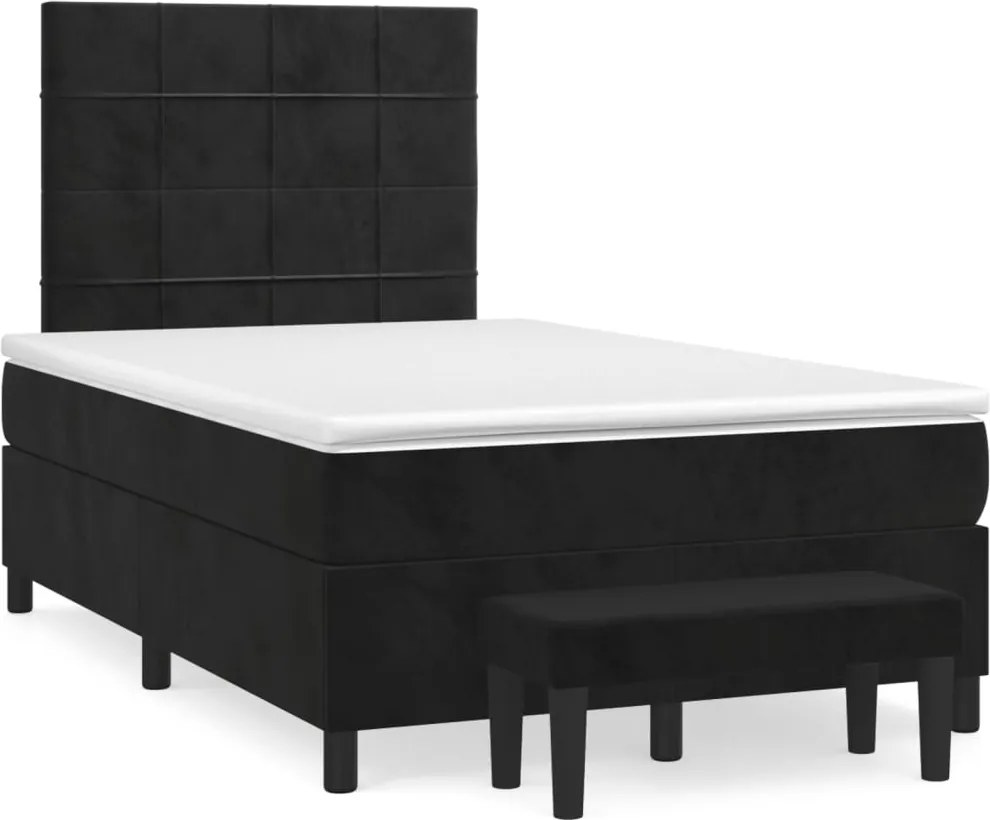 vidaXL Pat box spring cu saltea, negru, 120x200 cm, catifea