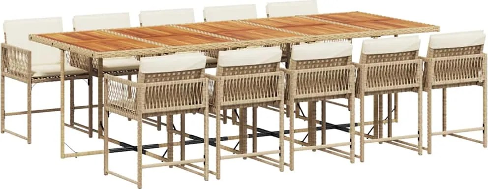 vidaXL Set mobilier de grădină cu perne, 11 piese, bej, poliratan