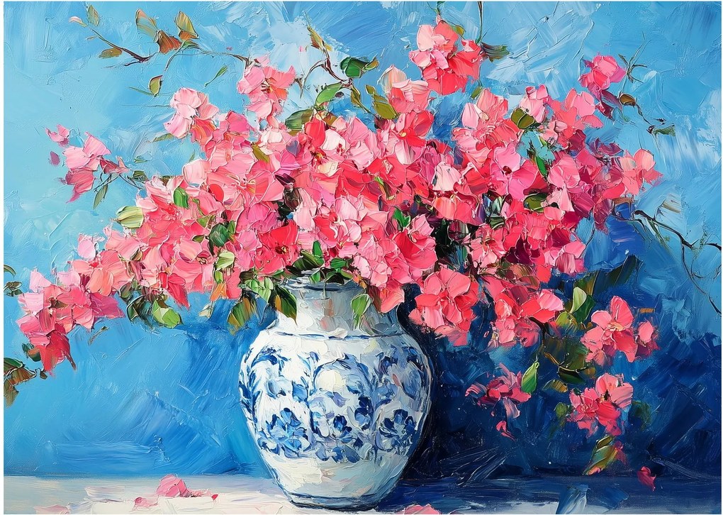 Tablou - Vază cu flori roz (70x50 cm)