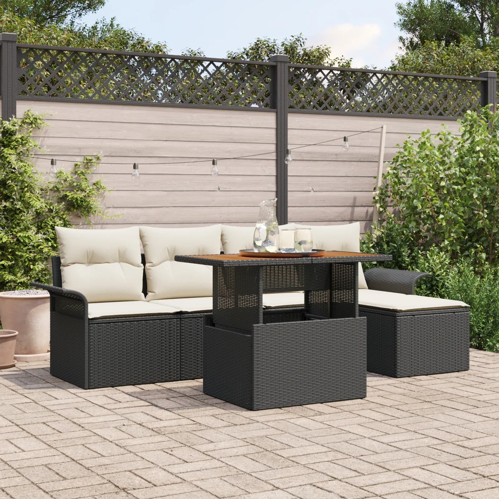 Set Sofa Grădină vidaXL 6 Piese cu Pernițe Ratan Poliat Negru