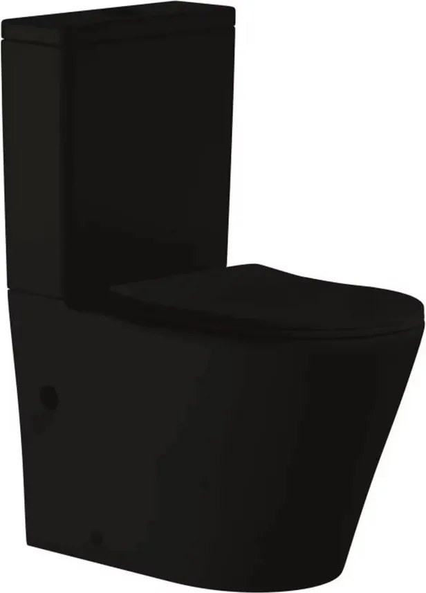 Set vas WC pe pardoseala Inter Ceramic Tornado Rimless negru cu rezervor si capac softclose