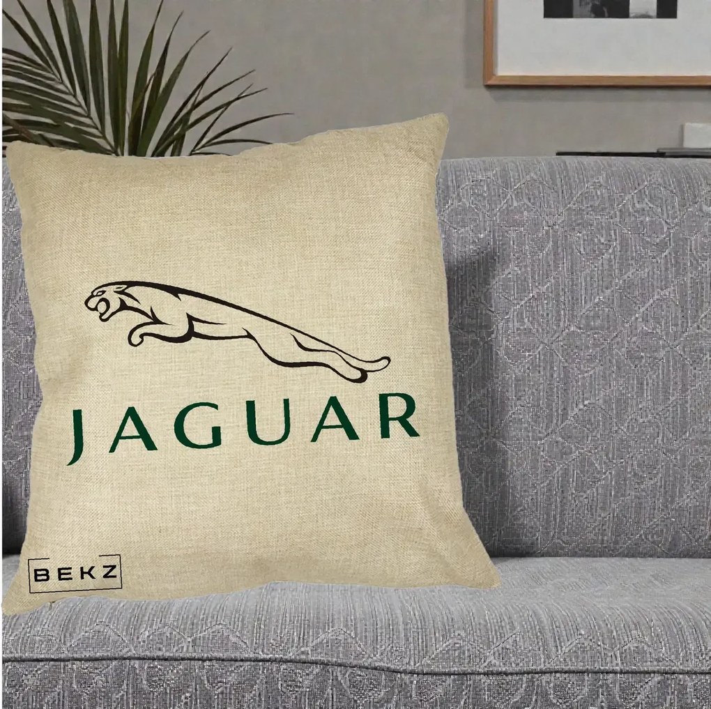 Perna Personalizata cu emblema Jaguar, 40x40 cm, Crem, Husa Detasabila, Perna Inclusa, BEKZ®