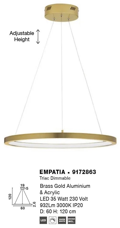 Lustra LED dimabila design circular EMPATIA D-60cm