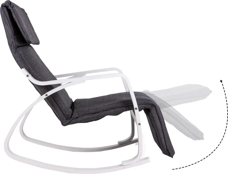 Scaun oscilant cu suport reglabil pentru picioare, cadru din lemn alb - gri