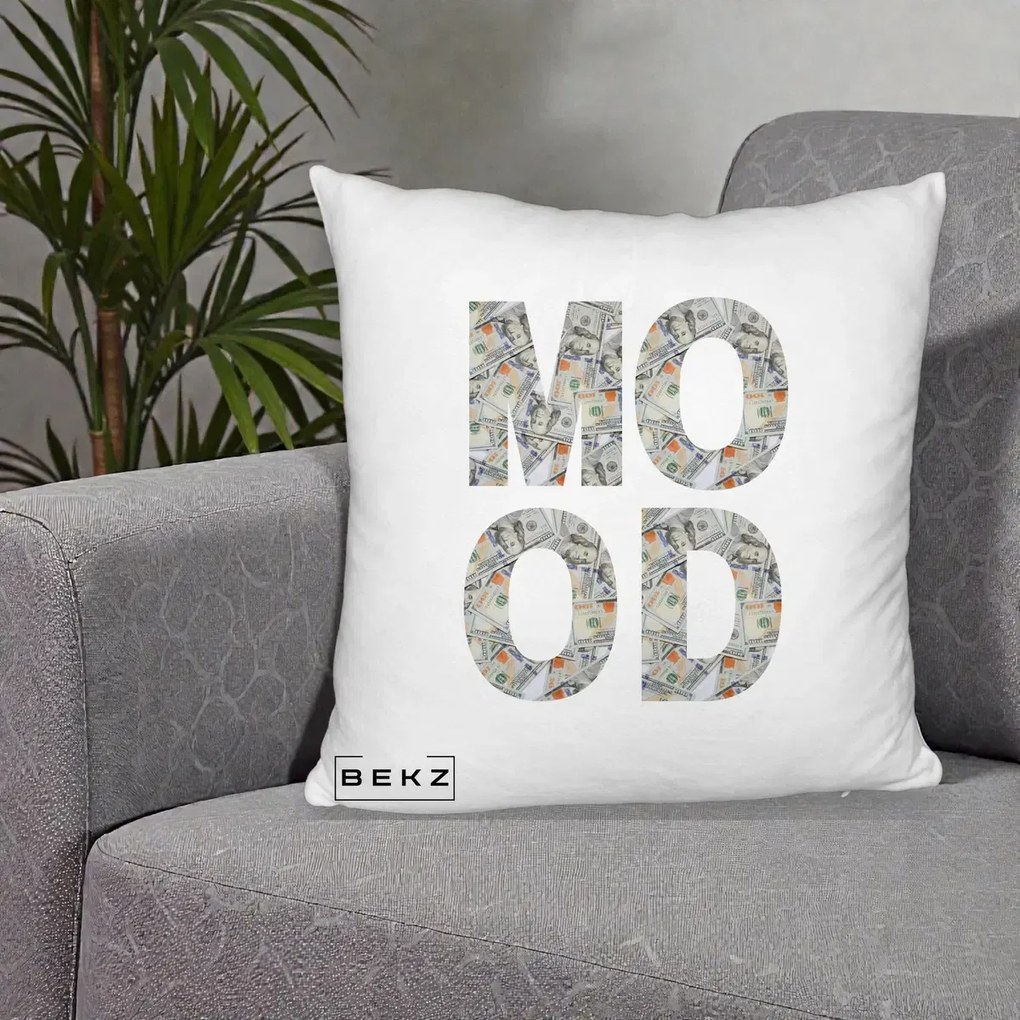 Perna Decorativa MOOD Money Grafic Urban, 40x40 cm, Alb Pufos, Husa Detasabila, Perna Inclusa, BEKZ®