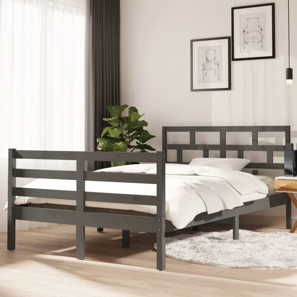 3101280 vidaXL Cadru de pat, gri, 120x200 cm, lemn masiv de pin