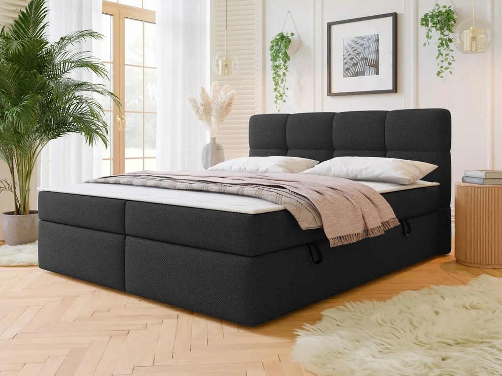 Pat matrimonial 180 cm Mejaso (Negru) (cu somieră și saltea) (cu sp. depozitare). Promo -17%. 1104403
