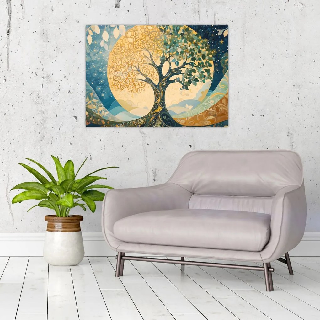 Tablou pe sticlă – Arborele vieții în lună (70x50 cm)