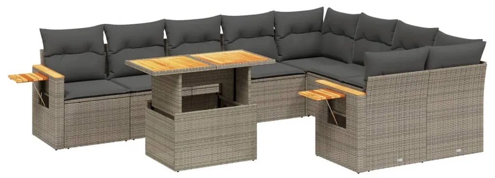 3273678 vidaXL Set mobilier de grădină cu perne, 10 piese, gri, poliratan