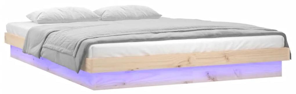 Cadru de pat cu LED, 140x200 cm, lemn masiv Maro, 140 x 200 cm