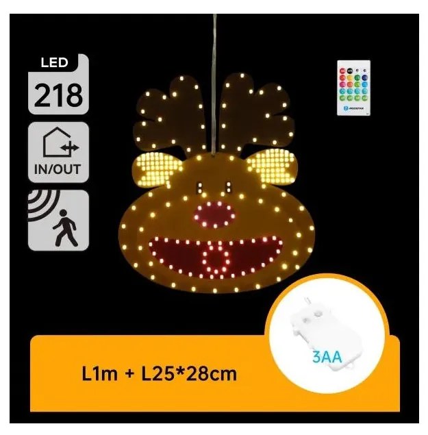 Aigostar - Decorațiune de Crăciun LED, ren 28 cm, 218 LED, alimentare 3xAA, IP44, cu telecomandă