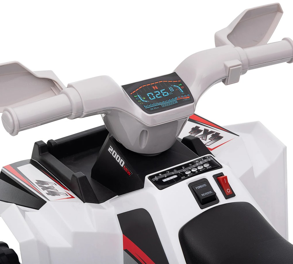 HOMCOM Quad electric pentru copii vehicul cu baterie 6V cu mers înainte și înapoi 70L x 41,5l x 48,5H cm Alb | Aosom Romania