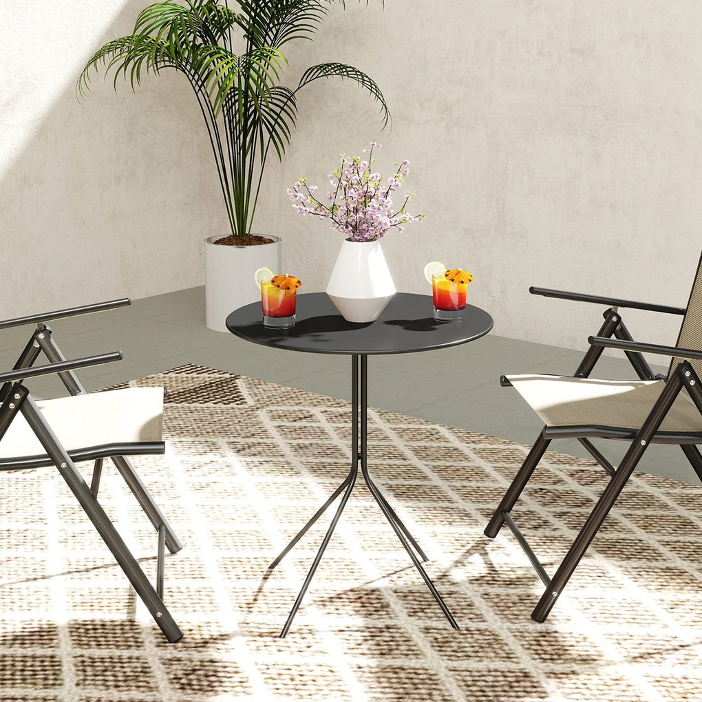 Outsunny Masă de grădină Ø60 x 71 cm, Masă pentru balcon din oțel rezistentă la intemperii, Masă auxiliară rotundă cu tampoane pentru picioare Negru | Aosom Romania