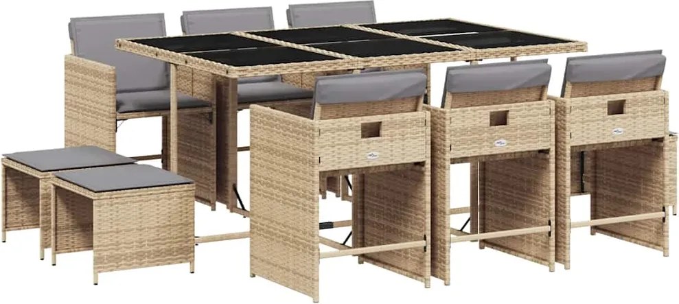 vidaXL Set mobilier grădină cu perne, 11 piese bej combinat poliratan