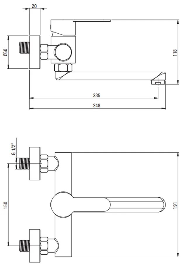 Baterie lavoar crom lucios cu pipa pivotanta 248 mm Deante Lupo 248 mm