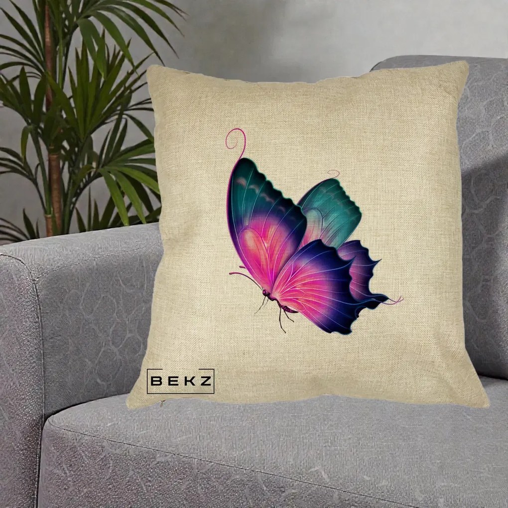 Perna Decorativa Fluture Neon, 40x40 cm, Crem, Husa Detasabila, Perna Inclusa, BEKZ®