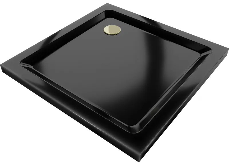 Mexen Flat cadă de duș pătrată slim 70 x 70 cm, negru, sifon auriu - 40707070G