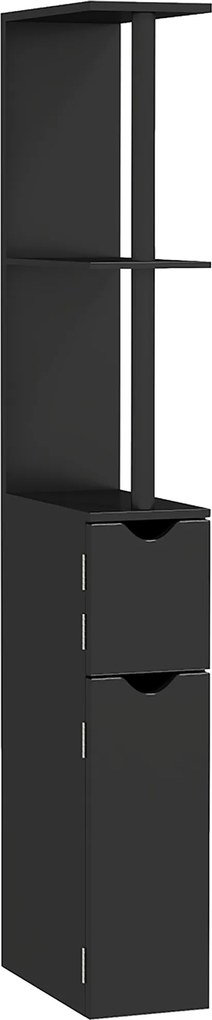 Kleankin Coloană de Baie cu 2 Rafturi și 2 Dulapuri, Mobilier Înalt de Baie Spațios din MDF, 15,2x29,8x118 cm, Negru | Aosom Romania