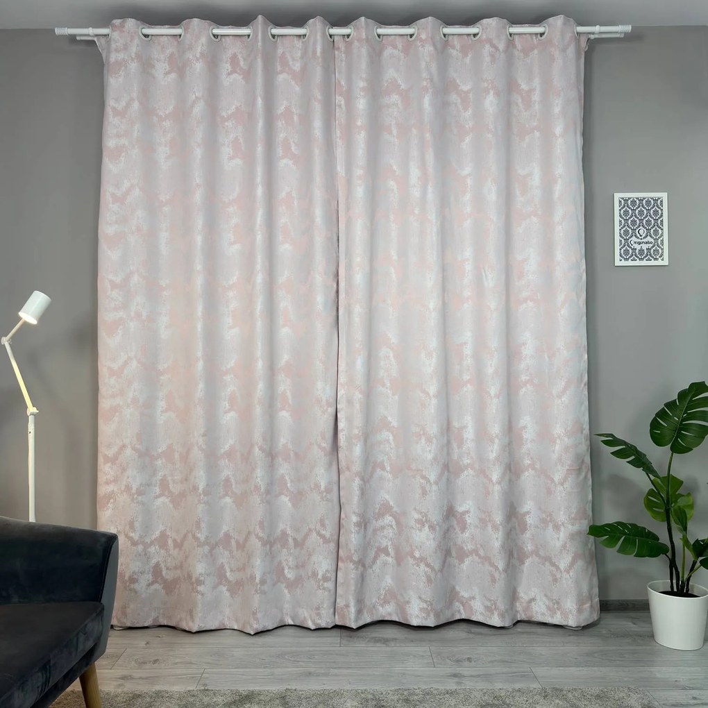 Set două Draperii (Opacitate 80%), Material tip Jacquard (Model texturat), Gata lucrate (Inele galerie), Culoare Roz pal + Gri deschis, Dimensiuni draperie 160x260 cm (x2), Brand Originalio