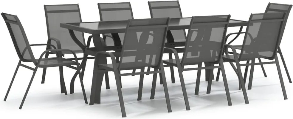 vidaXL Set de servit masa pentru grădină, 9 piese, gri și negru