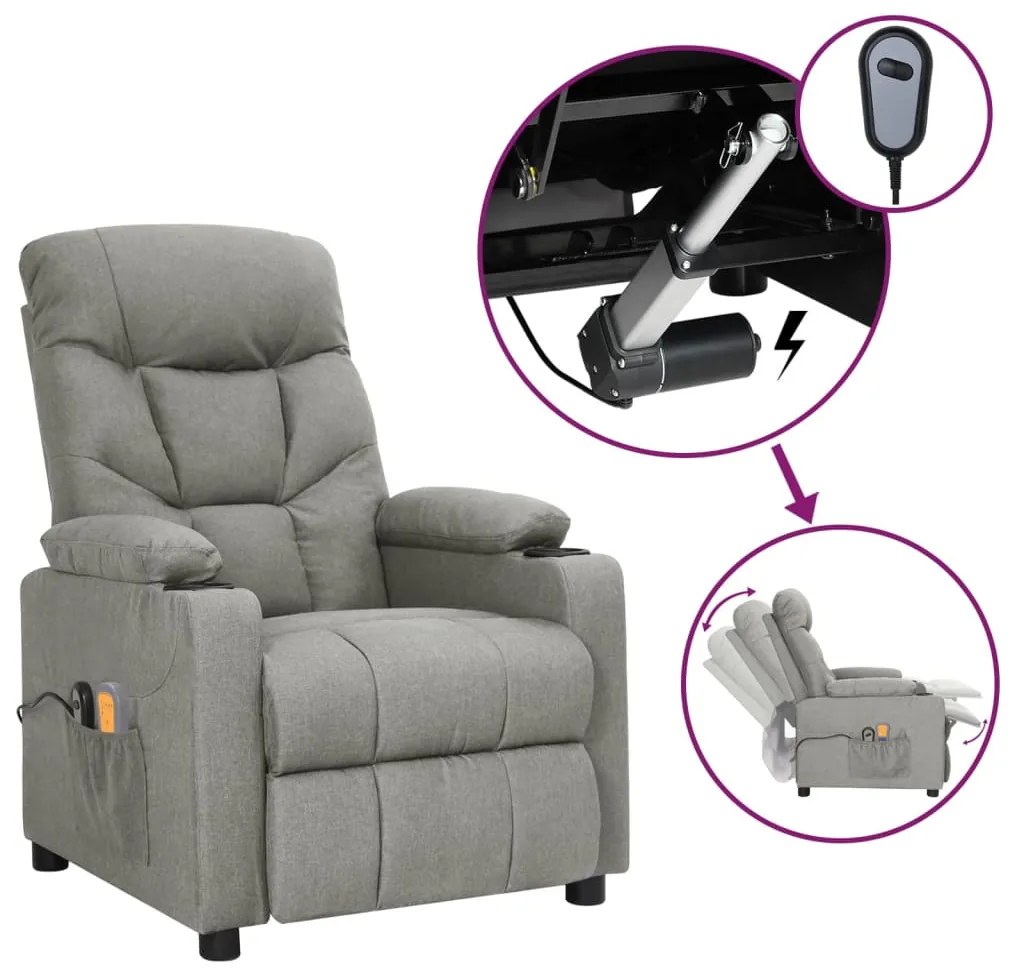 vidaXL Fotoliu de masaj electric rabatabil, gri deschis, textil