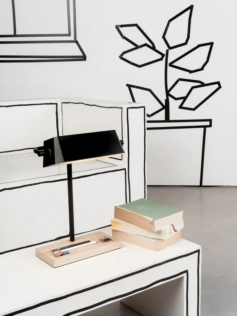 Lampa de birou din metal cu baza din lemn CAMBRIDGE negru CAMBRIDGE/T/B