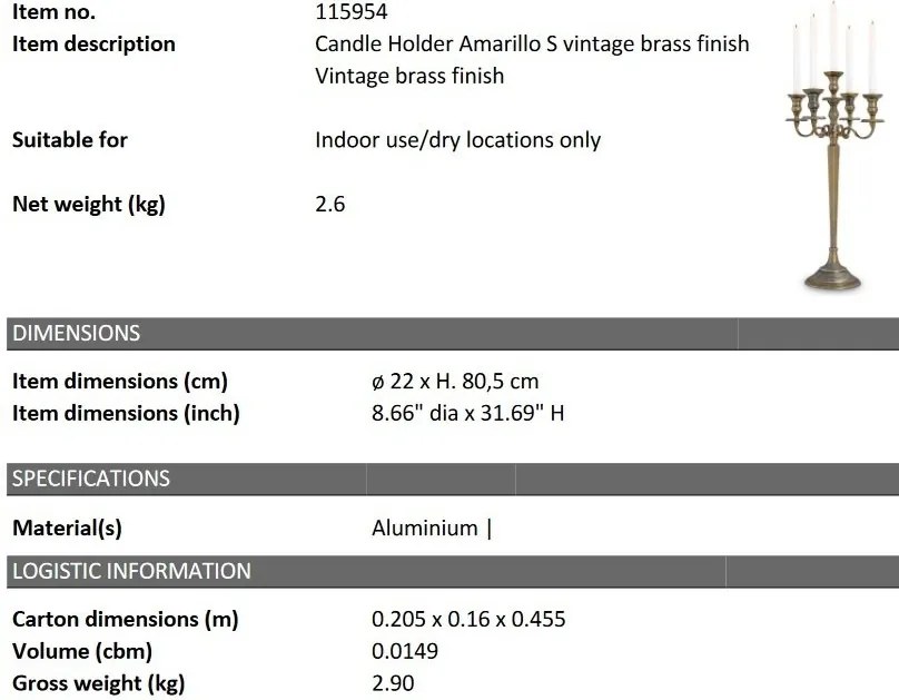 Suport lumanare design LUX Amarillo S