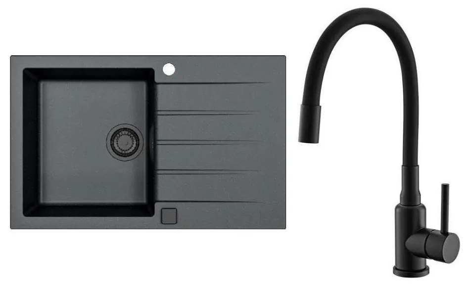 ALVEUS SETA23231 - Chiuvetă de bucătărie CADIT+baterie de chiuvetă MINTAS 34cm granit/negru