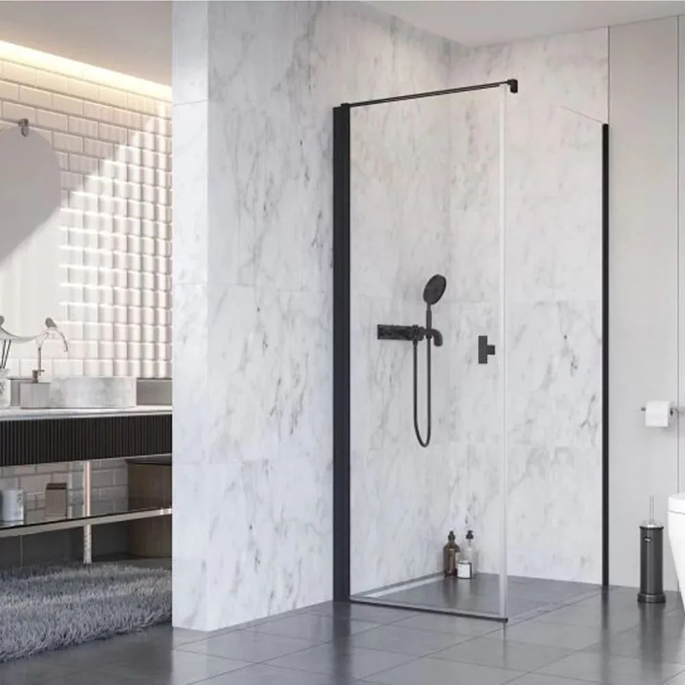 Usa de nisa batanta Radaway Nes KDJ I 90 cm sticla 6 mm negru-transparent deschidere stanga