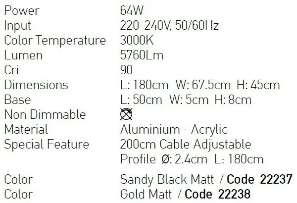 Lustra LED design liniar Eletra negru, L-180cm
