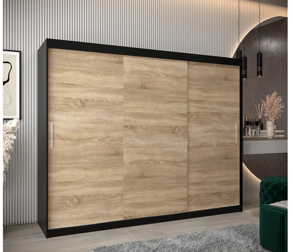 Dulap de haine 250 cm Toki (negru mat + stejar sonoma). 1064866