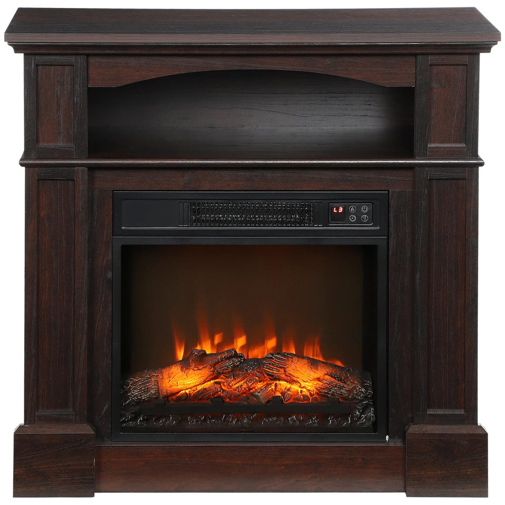 HOMCOM Șemineu electric efect flăcări LED luminozitate reglabilă cu telecomandă - 1800 W - 80,5 x 32,3 x 80,5 cm | Aosom Romania