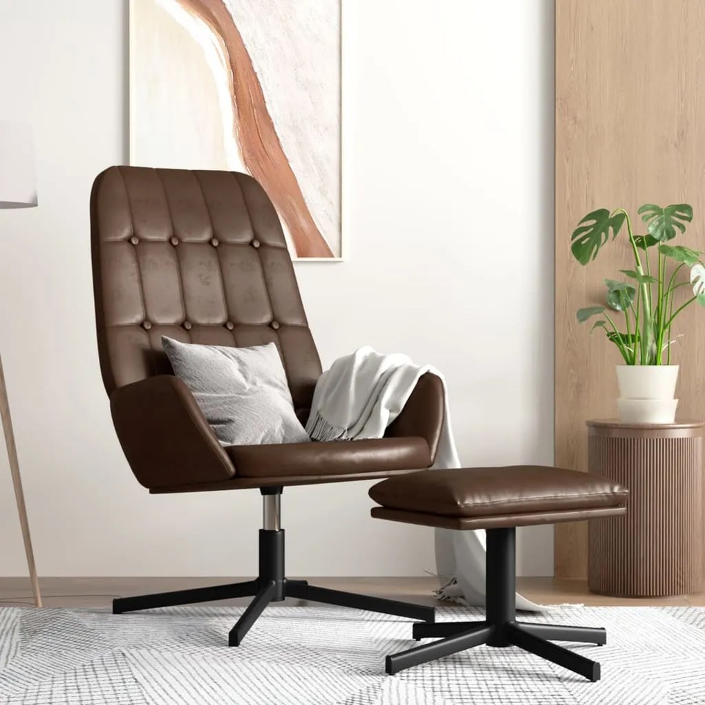 3097716 vidaXL Scaun de relaxare cu taburet, maro lucios, piele ecologică